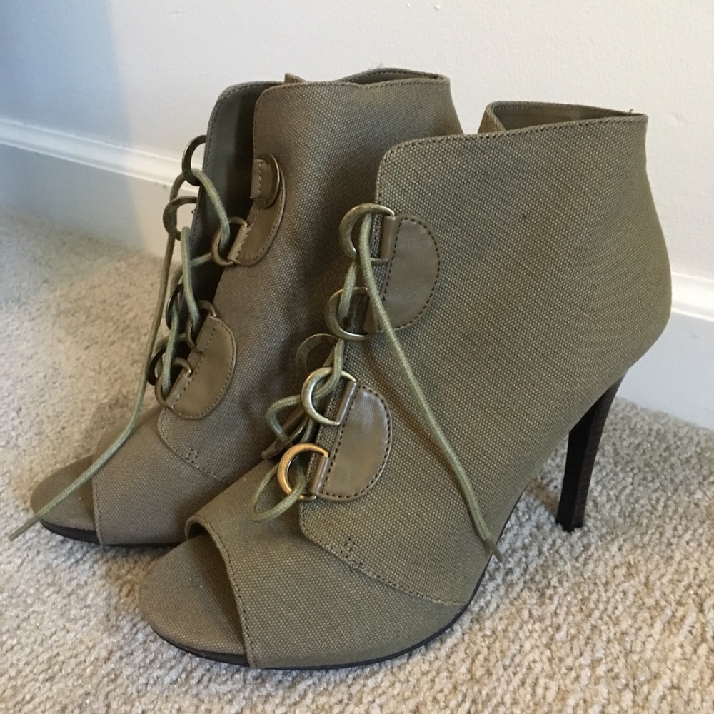 Elle Army Combat Style Open Toe Heel Boots